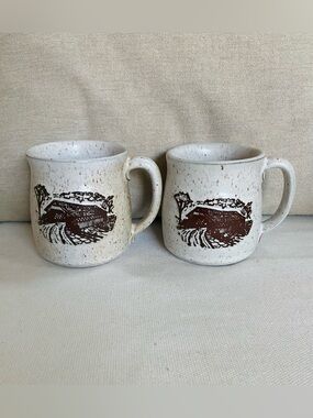 2 Onion River Studio Pottery Vermont Coffee Mugs Stoneware Covered Bridge